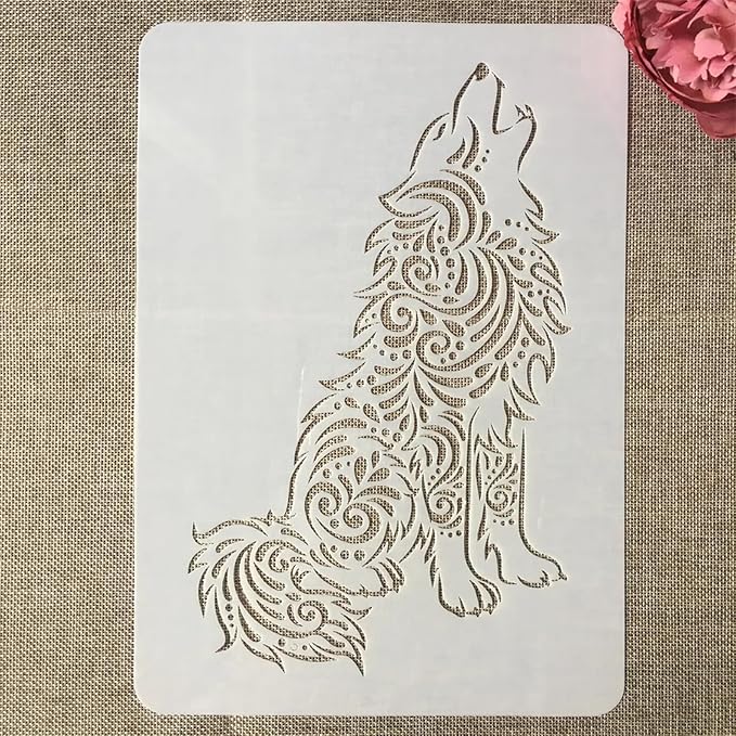 TIAMECH A4 Reusable Wolf Stencil for Painting - Sit Wolf Dog Layering Template, DIY Wall Art, Wood Furniture, Scrapbook & Crafts (8.3x11.7inch)