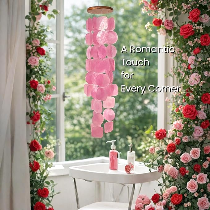 Solange & Frances Capiz Shell Wind Chime - Elegant Wind Chimes for Outside and Outdoor Decor. Ideal Front Porch Decor, Patio Decor. Thoughtful Gifts for Women, Valentines Day Gifts and Gift for Men