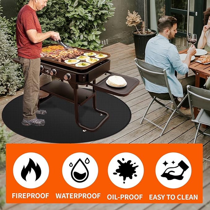 48" Round Fire Pit Mat for Solo Stove Bonfire – Heavy-Duty Fireproof Fiberglass, Double-Sided 1050°F Heat/Spark Shield – Reusable, Oil-Proof & Easy Clean for Lawn/Patio/Camping