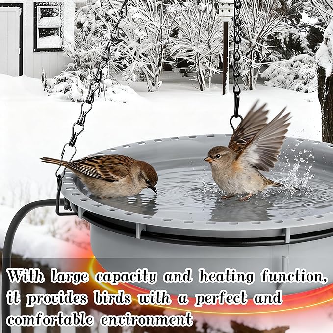 Adnee Hanging Heated Birdbath for Winter Outdoor, 100W Thermostatical Heated Bird Bath with Power Cord, Hanging Garden Bird Bath for Outside Patio Yard Decoration