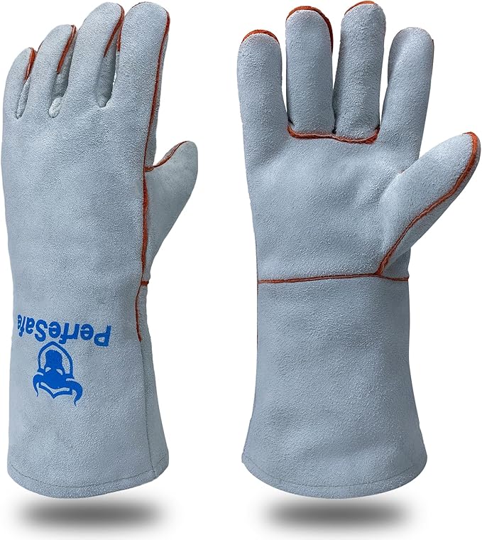 Welding Gloves 14 Inches, Heat Resistant 932℉ Leather Welding Gloves for MIG, TIG, Stick, Long Sleeve Grill Gloves for Welding, Fireplace, BBQ, Oven, Furnace, Wood Stove, Animal Handling