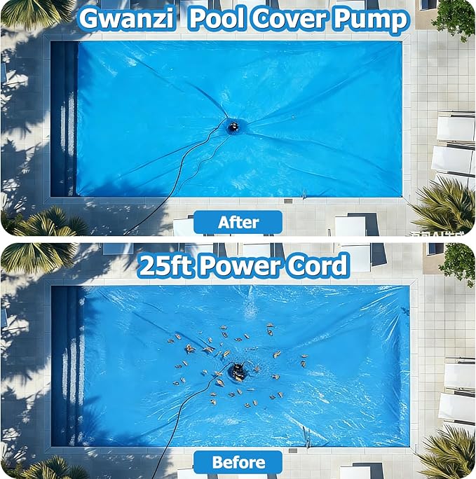 1/2HP Automatic Swimming Pool Cover Pump 3500GPH Submersible Water Pump with 3/4” Check Valve Adapter & 25ft Power Cord 110V Sump Pump for Swimming Pool Hot Tubs Pond Basement Rooftops