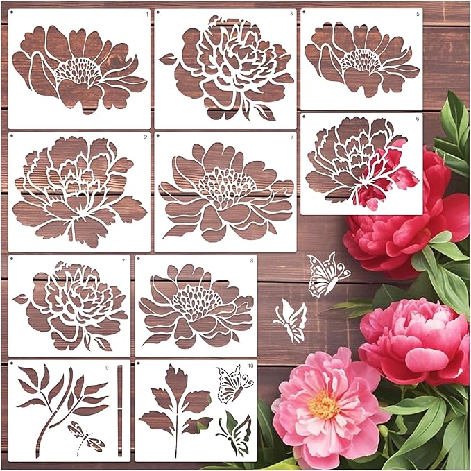 Large Flower Fence Stencils for Painting Outdoors Garden Extra Fence Peony Lace Floral Stencil Templates on Wood Furniture Wall Mural (fence10)