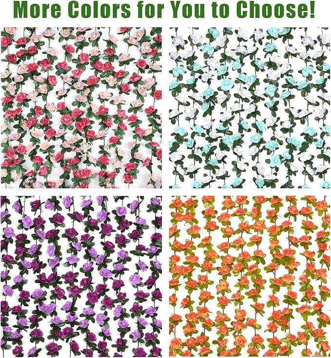 BLEUM CADE 12Pcs 98.4Ft Flowers Garland Artificial Rose Vines for Bedroom, Cute Fake Hanging Flower Vines Floral Garland Decorations for Wedding Party Wall Room Decor Aesthetic