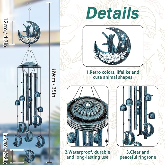 LESES Wind Chimes, Cat Memorial Wind Chime for Outside Cat Lover Gifts for Women Grandma, 35" Sympathy Wind Chimes Outdoor Clearance Home Garden Decoration Windchimes for Yard, Patio