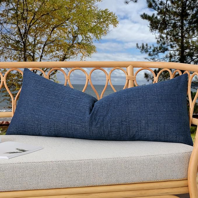 Kevin Textile Outdoor Waterproof Long Lumbar Pillow Cover 14x36 Inch Pack of 1 Checkered Decorative Rectangle Cushion Throw Pillowcases Shell for Patio Tent Garden Couch Bed Sofa Blue