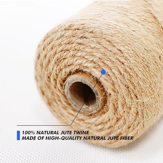 2MM Natural Jute Twine String — 600Ft Brown Durable Jute Rope, Used for Hand Crochet, Climbing Plant, Gardening Flowers, Home Decorations, Art Crafts Gift Packaging, Weddings, Christmas