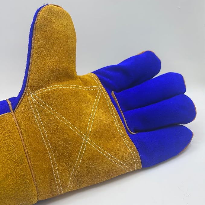 Leather MIG Welding Gloves with Reinforced Palm, Kevlar Stitching, Heat Fire Resistant for Welding/Grilling/BBQ