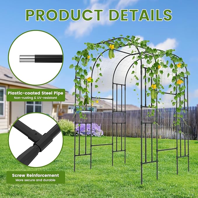 Tall Garden Arch Trellis for Climbing Plants, 87in Tall Metal Plant Support Trellis Archway for Climbing Plant Vegetables Cucumber, Outdoor Yard Lawn Garden Arch Tunnel Trellis