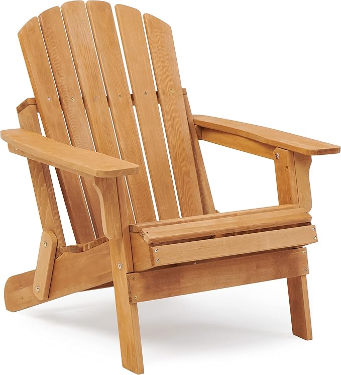 Oversized Wooden Folding Adirondack Chair with Pre-Assembled Backrest and Seat Board, Lounge Chair for Outdoor Patio Garden Lawn Backyard Firepit Deck Pool Beach