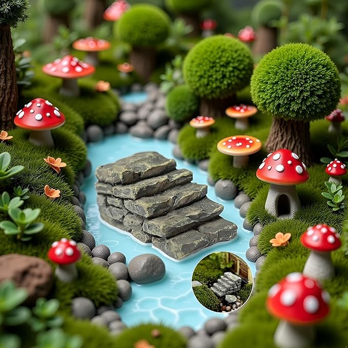 1Pc Miniature Resin Bridge Stair Stone Straight Bridge Stairs Steps Garden Fairy Ornament Flower Pot Plant Micro Landscaping Decor Bonsai Craft Straight Stairs Outdoor Garden Sculptures and Statues