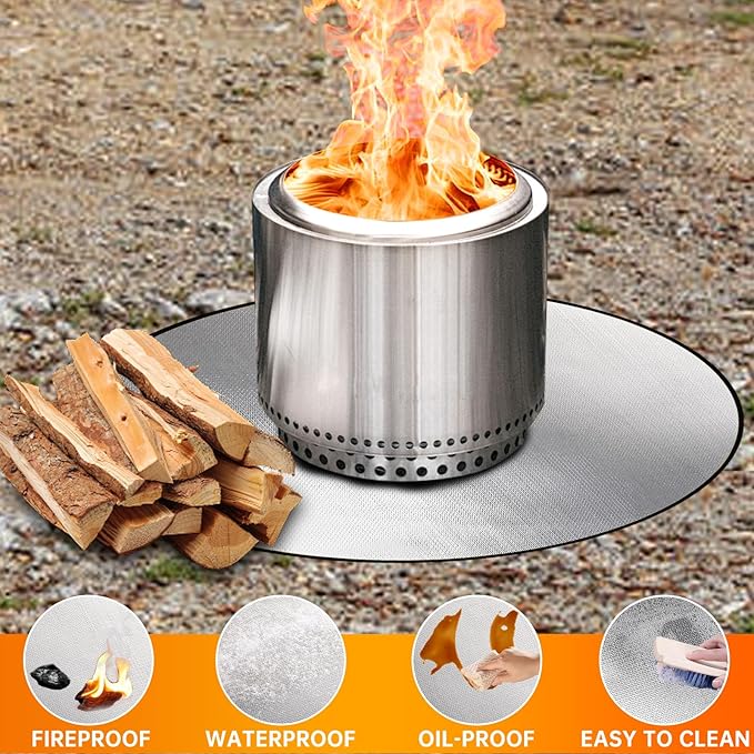 DocSafe 38" Round Fire Pit Mat for Solo Stove Bonfire,4-Layer Double-Sided Fireproof Heat Insulated Under Grill Mat Protector for Deck,Patio,BBQ,Oil-Proof and Reusable and Waterproof,Black＆Silver