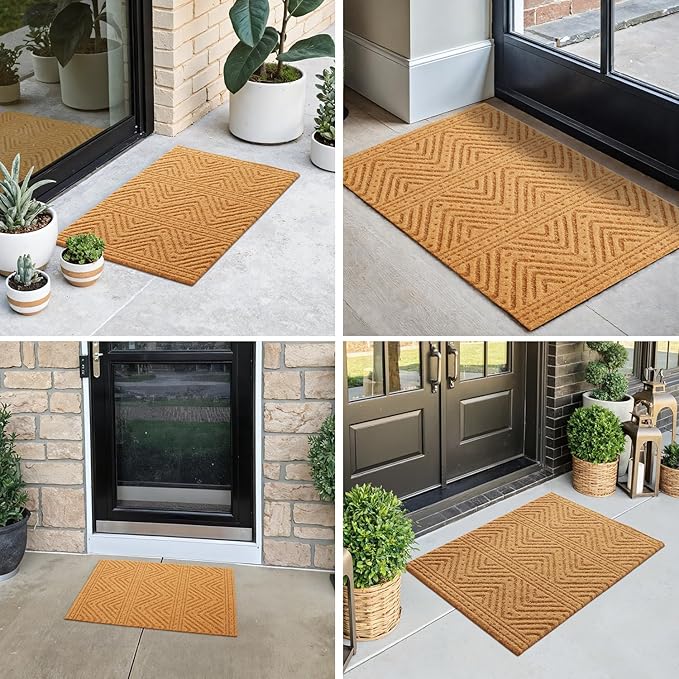 Front Door Mat Indoor Outside Entrance, Heavy Duty Dirt Trapper Coir Doormat with Non Slip Backing Entryway Rug for Front Back Door, 17x30, Brown