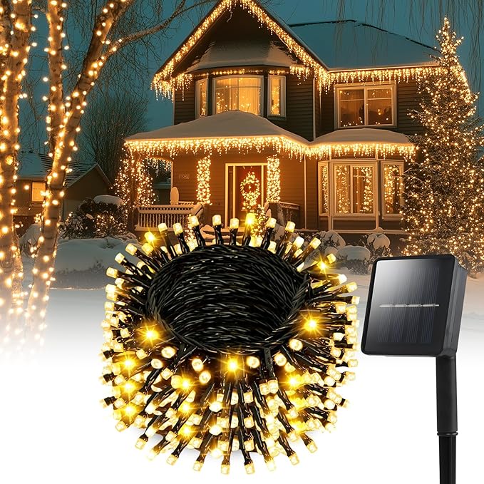 Dailyart Solar String Lights Outdoor 82FT 200 LED Warm White, Solar Fairy Lights Waterproof IP44 with 8 Lighting Modes & Auto On/Off, 600mAh Battery for Garden Patio Yard Trees