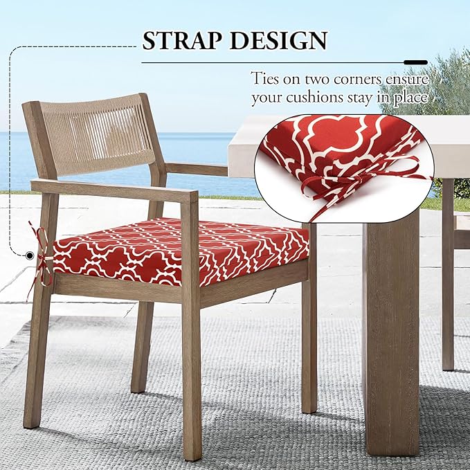Wellsin Outdoor Chair Cushions for Patio Furniture - Outdoor Cushions for Chairs - Water Resistant Patio Chair Cushions Set of 4, 18.5"X16"X3", Trellis Red