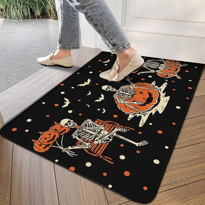 Halloween Decor Welcome Door Mat,Funny Skeleton Home Decoration Non-Slip Indoor Outdoor Front Doormats Rug 17 x 30 Inch