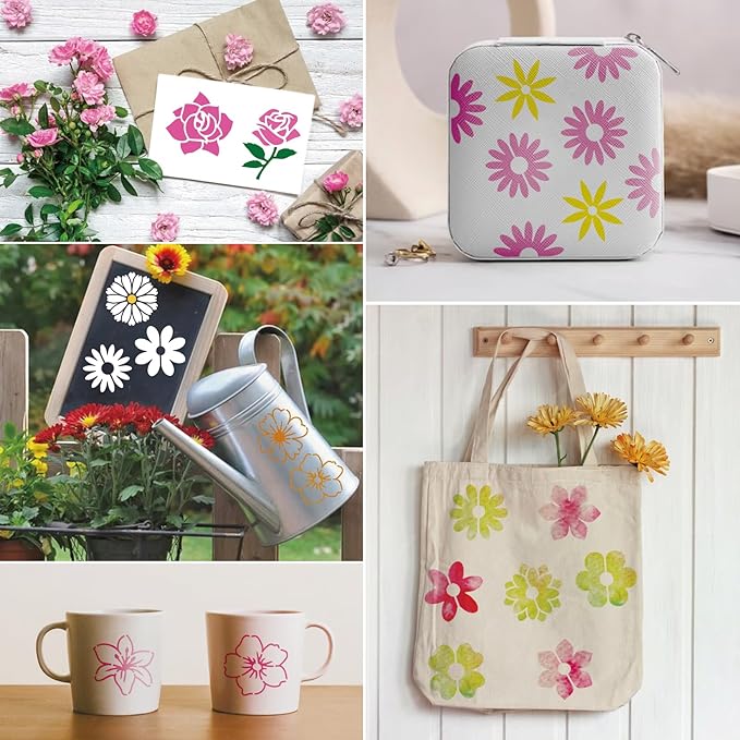 70pcs Small Flower Stencils for Painting on Wood Tiny Nature Leaf Stencils and Patterns Leaves Vine Stencil Floral Template Paint Stencils on Art Craft Canvas Wall Fabric Rock (70 Flower)