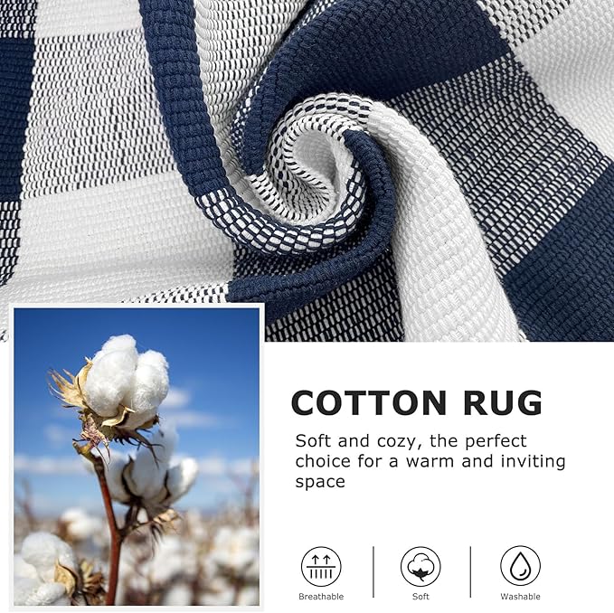 IOHOUZE Buffalo Plaid Checkered Rug 27.5" X 43" Front Door Mats, Washable Area Rugs for Front Porch Decor, Spring Summer Welcome Mats Outdoor, Navy White Rug for Farmhouse/Entryway/Home Entrance