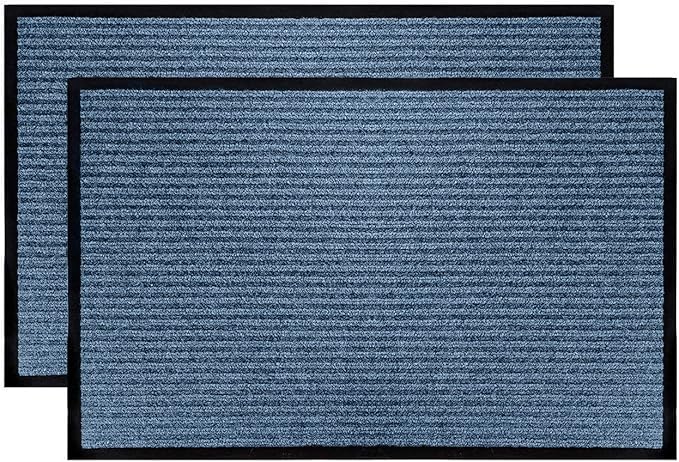 LuxUrux 2-Pack Striped Blue Door Mat - Heavy Duty, Waterproof, Low-Profile (17''x30'') - Indoor/Outdoor Mats for Entry, Patio, Garage - Easy to Clean, Ideal for High Traffic Areas.