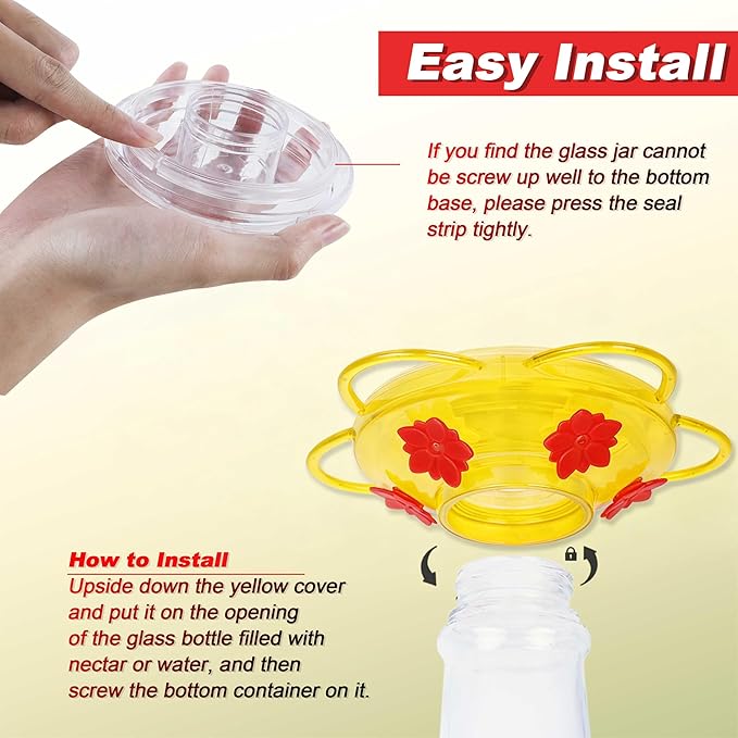 Joliyoou Hummingbird Feeder, 10 Once Glass Hummingbird Feeder Outdoor Hanging, Bird Nectar Feeder