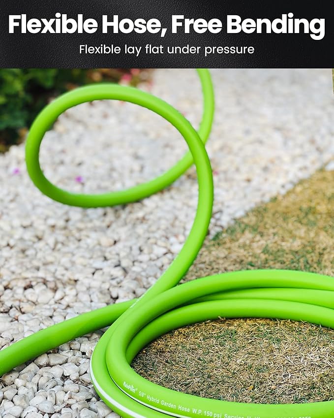 RAINPOINT Garden Hose 50ft - Flexible Heavy Duty Water Hose with Swivel Handle - Lightweight, Hybrid Rubber, 5/8", Male to Female