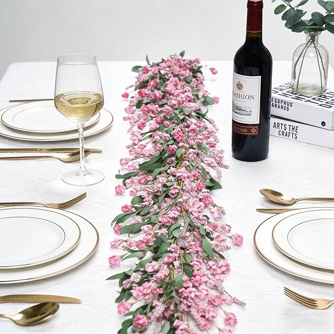 Artgar Flower Garland 6Ft Spring/Summer Garland Floral Garlands for Mantle All Year Round Paper Garlands Decor for Indoor Outdoor Home Wedding Arch Porch Stair Backdrop Year Round Decor (Pink)