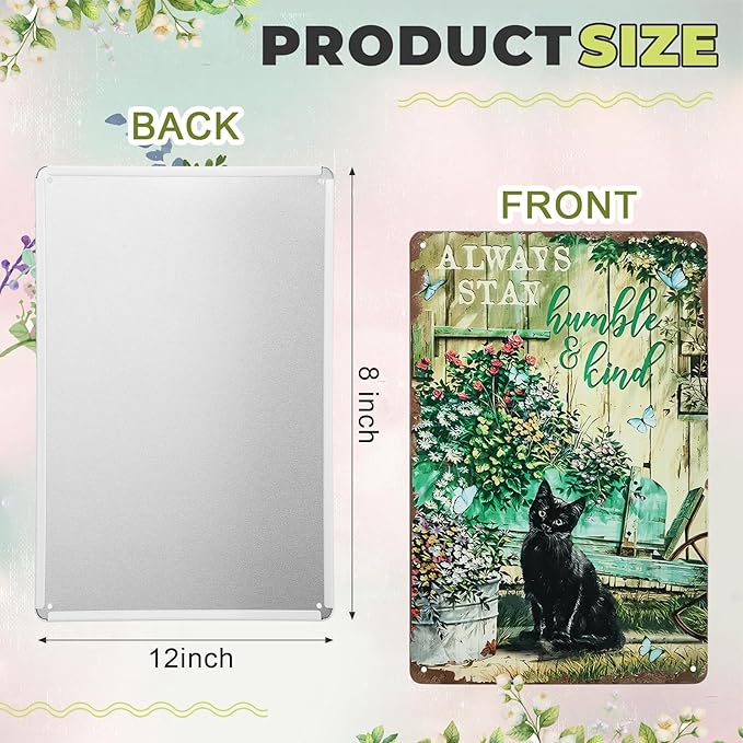 2 Pcs Funny Metal Tin Garden Sign 12'' x 8'' Gifts for Plant Lovers Women Grandma Mom Garden Decor Metal Tin Sign for Farmhouse Greenhouse Patio Yard Wall Decor Indoor Outdoor(Cute Cat)