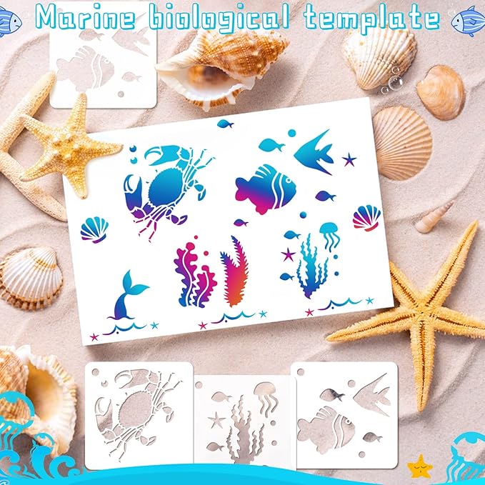 Augshy 56 Pack Sea Creatures Stencils - Ocean Animal DIY Pattern Stencils for Wall, Floor Decor & Rock Painting Art Projects (3inch)