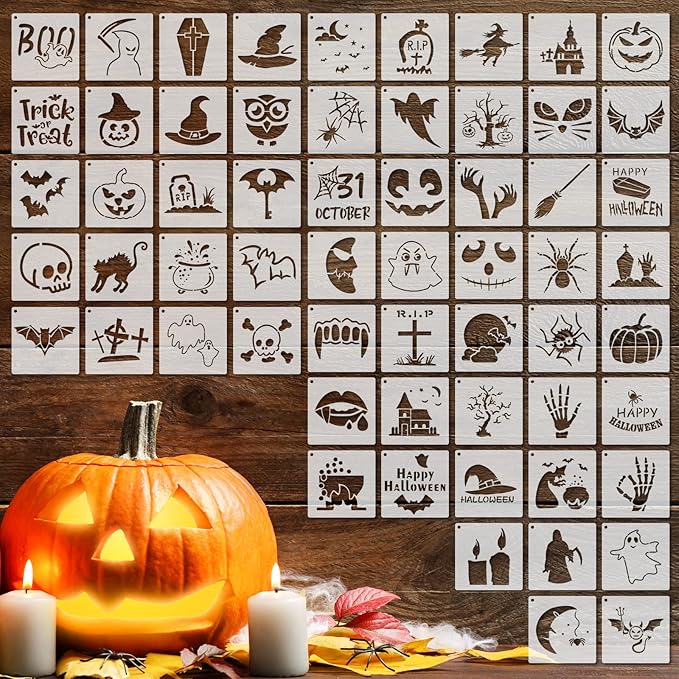 Marspark 66 Pcs Spring Easter Small Stencils for Crafts Reusable 3 Inch Stencils for Painting on Wood DIY Craft Paint Template for Wall Home Decor Card Rock Canvas Drawing Holiday (Witch)