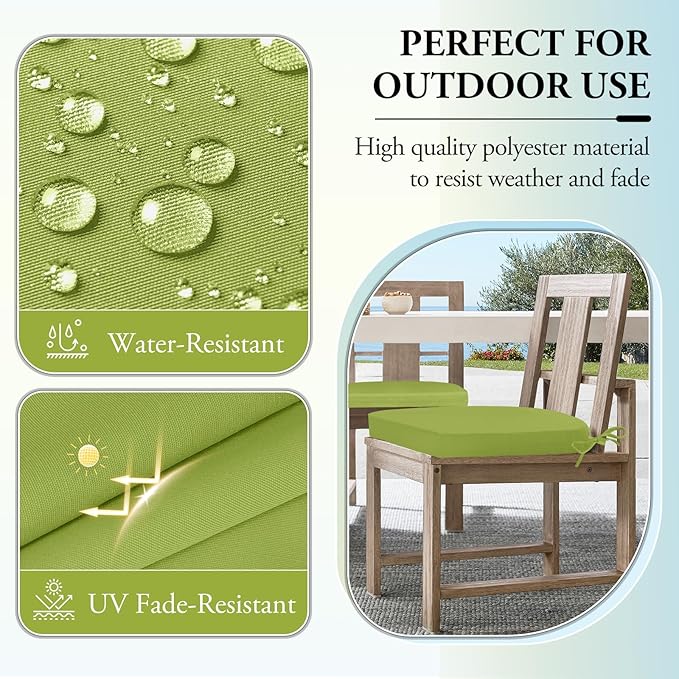 Wellsin Outdoor Chair Cushions for Patio Furniture - Patio Chair Cushions Set of 2 - Water Resistant Round Corner Outdoor Seat Cushions 17"X16"X2", Grass Green