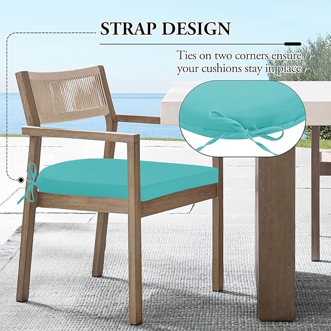 Wellsin Outdoor Chair Cushions for Patio Furniture, 3-Year Color Fastness Patio Chair Cushions Set of 2, Water Resistant Round Corner Outdoor Seat Cushions 17"X16"X2", Teal