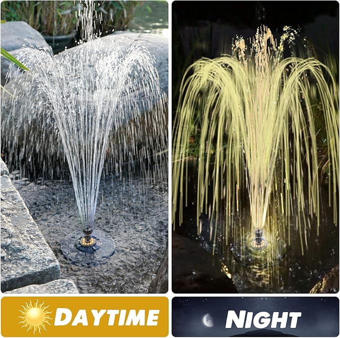 Electric Floating Pond Fountain Wram White LED Lights, Built-in Filter System, Waterfall Fountain Pump,32.8ft Power Cord, Day and Night Lighting, Energy Saving for Above Ground Pools