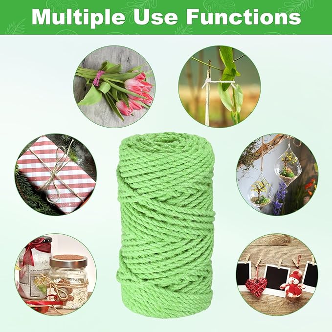 1-Pack Natural Jute Twine String, 4.5mm x 164ft/50m Long Garden Twine String for Crafts/Gift Wrapping/Gardening Plants, Durable Plant Ties Thick Rope [Light Green]