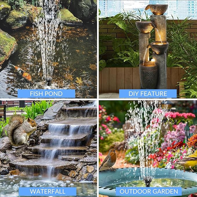 POPOSOAP 12W Solar Fountain Pump, Solar Pond Pump 160GPH Adjustable Flow, Dry-Run Protection, 16.5Ft Cord /6.6Ft Tubing for Pond/Waterfall/Garden/Hydroponics-P112L