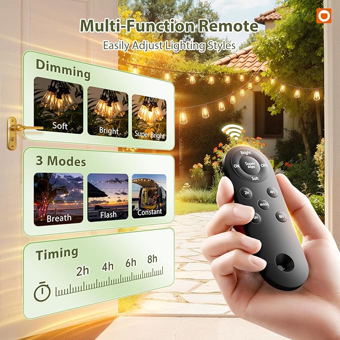 addlon 102(96+6) FT Solar String Lights Waterproof,Patio Light Solar Powered with Remote & USB Port 3 Modes, 48+4 LED Shatterproof Bulbs Outdoor Lighting for Camping Porch Backyard Garden
