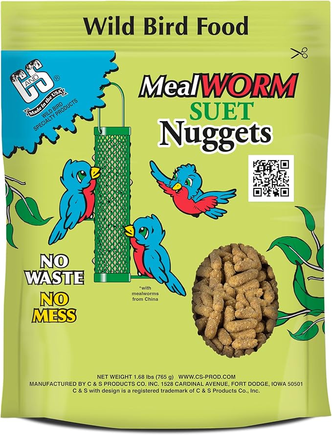 C&S Mealworm Suet Nuggets, Outdoor Wild Bird Food for Robins, Blue Jays, Woodpeckers, Wrens, Bluebirds and More, 27 Ounces