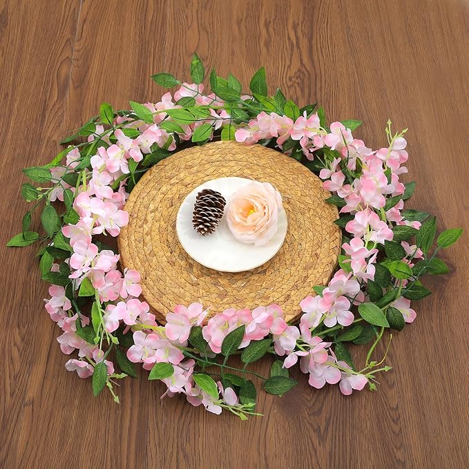 Findosom Wisteria Artificial Flowers Garland, 10Pcs Total 72FT Pink Wisteria Hanging Flowers, Flower Garland Decorations for Home Garden Outdoor Ceremony Wedding Arch Decoration