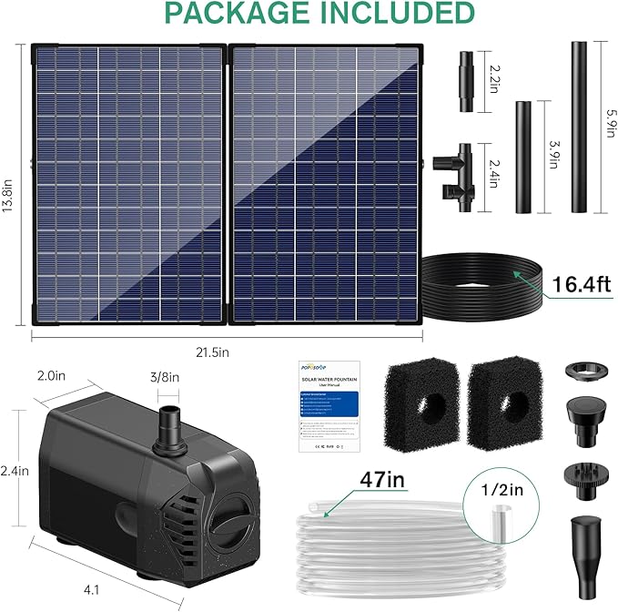 POPOSOAP 35W Solar Fountain Pump, 420GPH Solar Pond Pump with Dry-Run Protection, Solar Powered Water Pump with PVC Tubing, 17Ft Cord for Ponds, Garden, Hydroponics, Waterfall