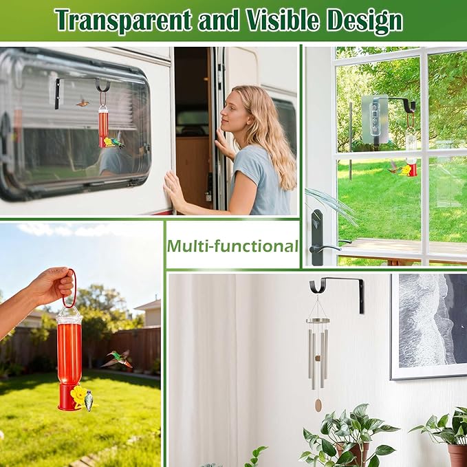 Window Hummingbird Feeder Hanging - 2 Pack Hummingbird Feeders with Window Mount Metal Hook, Easy to Clean and Refill - Small Plastic Hummingbird Feeder for Outdoors Garden Decor