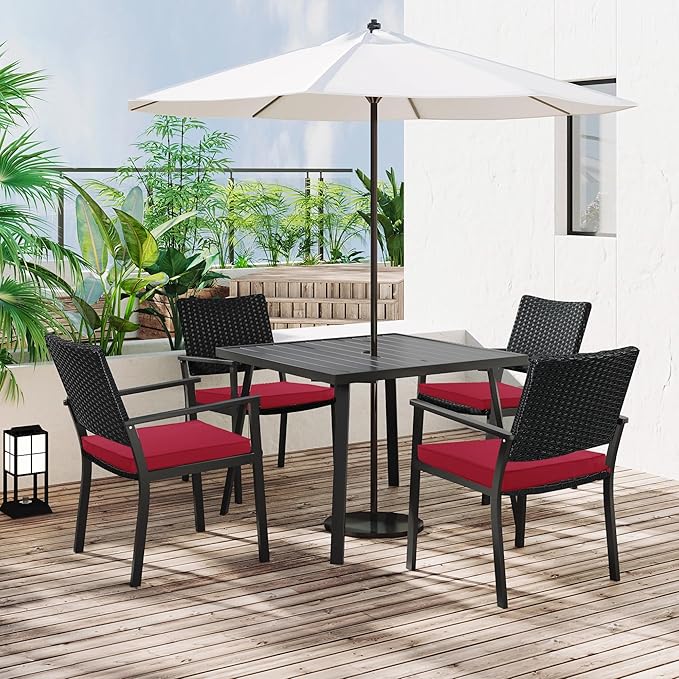 Outdoor Chair Cushions 18.5x16 Inch Waterproof Patio Chair Cushions with Tie 5 Year Color Fastness Thick Outdoor Seat Cushion for Patio Furniture Burgundy Set of 4