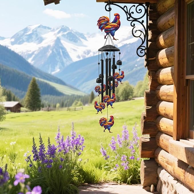 Chicken Wind Chimes for Outside, Black Metal Windchimes Outdoors, Chickens Gifts for Women/Men, Garden/Yard Decor, Memorial/Birthday Gifts for Grandma/Mom, Durable Chimes for Outdoors