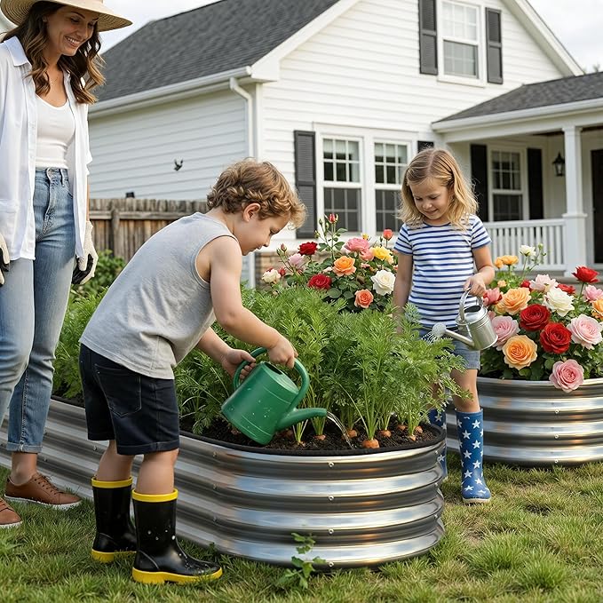 Galvanized Metal Raised Garden Bed Kit for Outdoor Planter Boxes with Easy Assembly,Oval Large Galvanized Gardening Raised Bed for Vegetables, Fruits, Flower (Silver, 8 * 2 * 1ft)