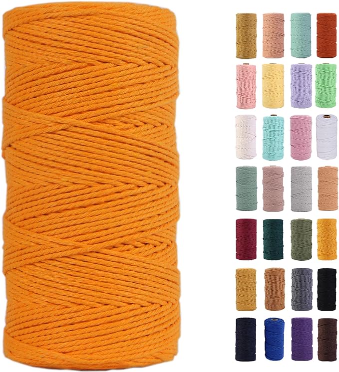 Gold Yellow Macrame Cord 2mm x 220Yards,Colored Cotton Rope Colorful Cotton Cord Soft Craft Cord Twine for Wall Hanging Plant Hangers Crafts Decorative Projects