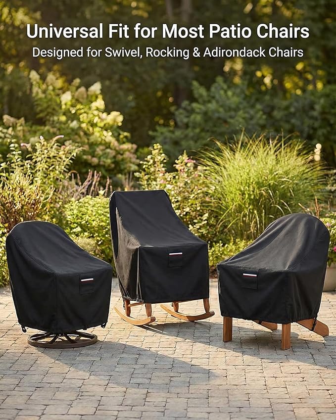 Waterproof Patio Chair Covers, 26W x 27D x 34.3H inches Heavy Duty Outdoor Furniture Protection Cover Weather Resistant 600D Oxford 2-Pack, Black