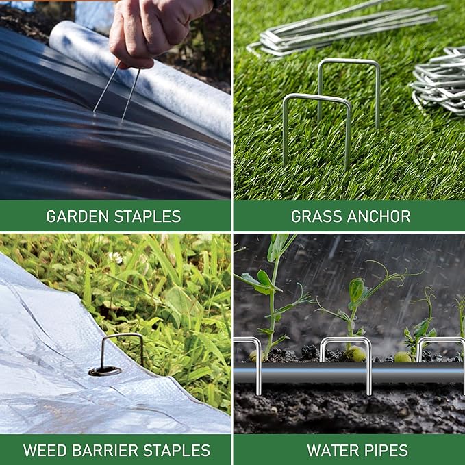 200 Pack Landscape Staples 6 Inches 11 Gauge Stakes, Galvanized Garden Stakes U-Shaped Pins and Landscaping Staples for Sod Anchoring Landscape Fabric Irrigation Tubing