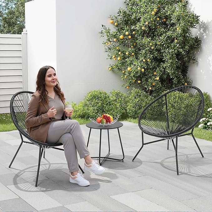 ONBRILL 3 Piece Patio Bistro Set, Outdoor Acapulco Chairs with a Coffee Table, All-Weather PE Rattan Patio Furniture Set for Balcony, Garden, Proch, Black