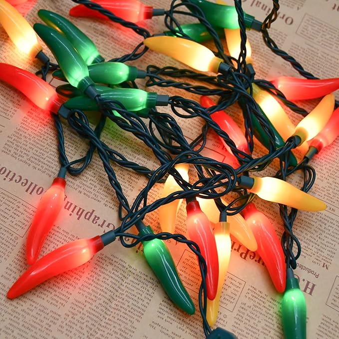 Multicolor Chili Pepper Lights, 13.6Ft Christmas Decorative String Lights with 35 Red Green Yellow Chili Light, Connectable Chili Pepper Lights for Outdoor Indoor Xmas Party Kitchen Garden