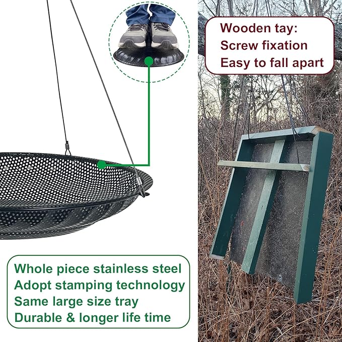 Upgraded Hanging Bird Feeder Tray,11.8” Stainless Steel Large Platform Metal Mesh Seed Tray for Backyard Garden Attracting Outside Wild Birds