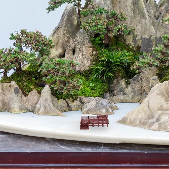 LOGOFUN 4PCS Miniature Arch Bridge Figurines Chinese Style Garden Model Mini Plastic Z Shaped Bridges for Micro Dollhouse Plant Pot Terrarium Decor