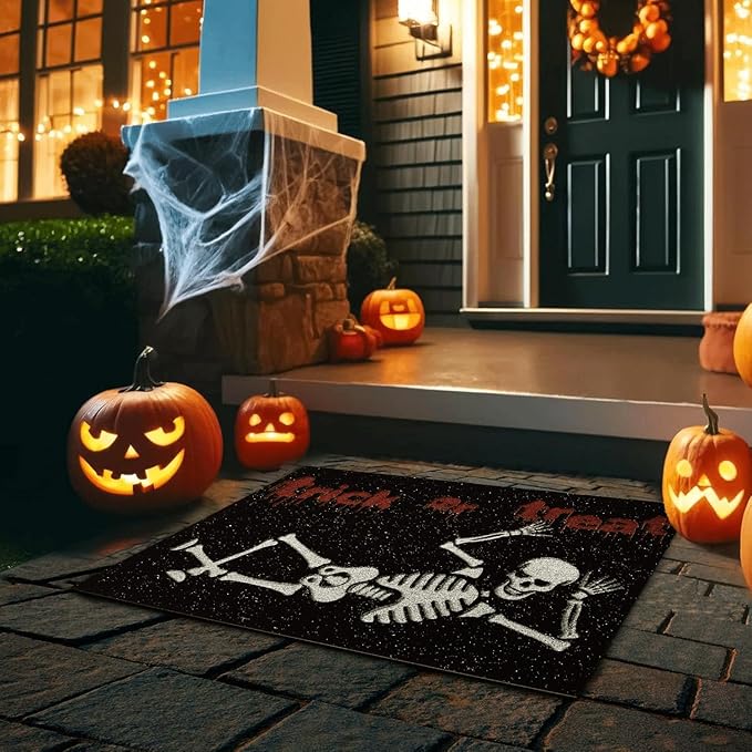Skeleton Front Door Mat Indoor Outside Entrance, Heavy Duty Dirt Trapper Doormat with Non Slip Backing Entryway Mat for Front Back Door, 24'' x 36'', Skeleton Black